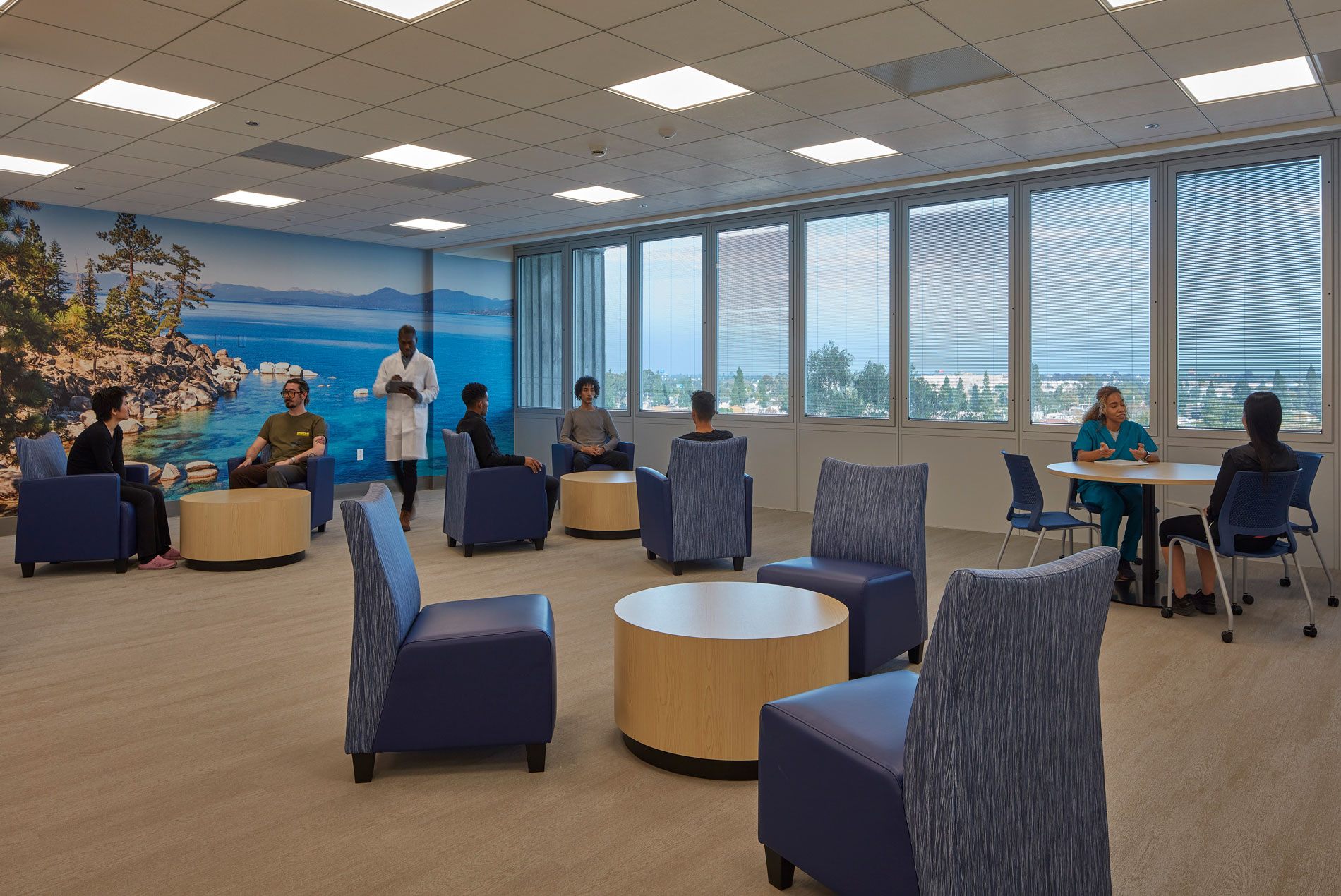 Waiting room inside the Mark Ridley-Thomas Behavioral Health Center in Los Angeles. 