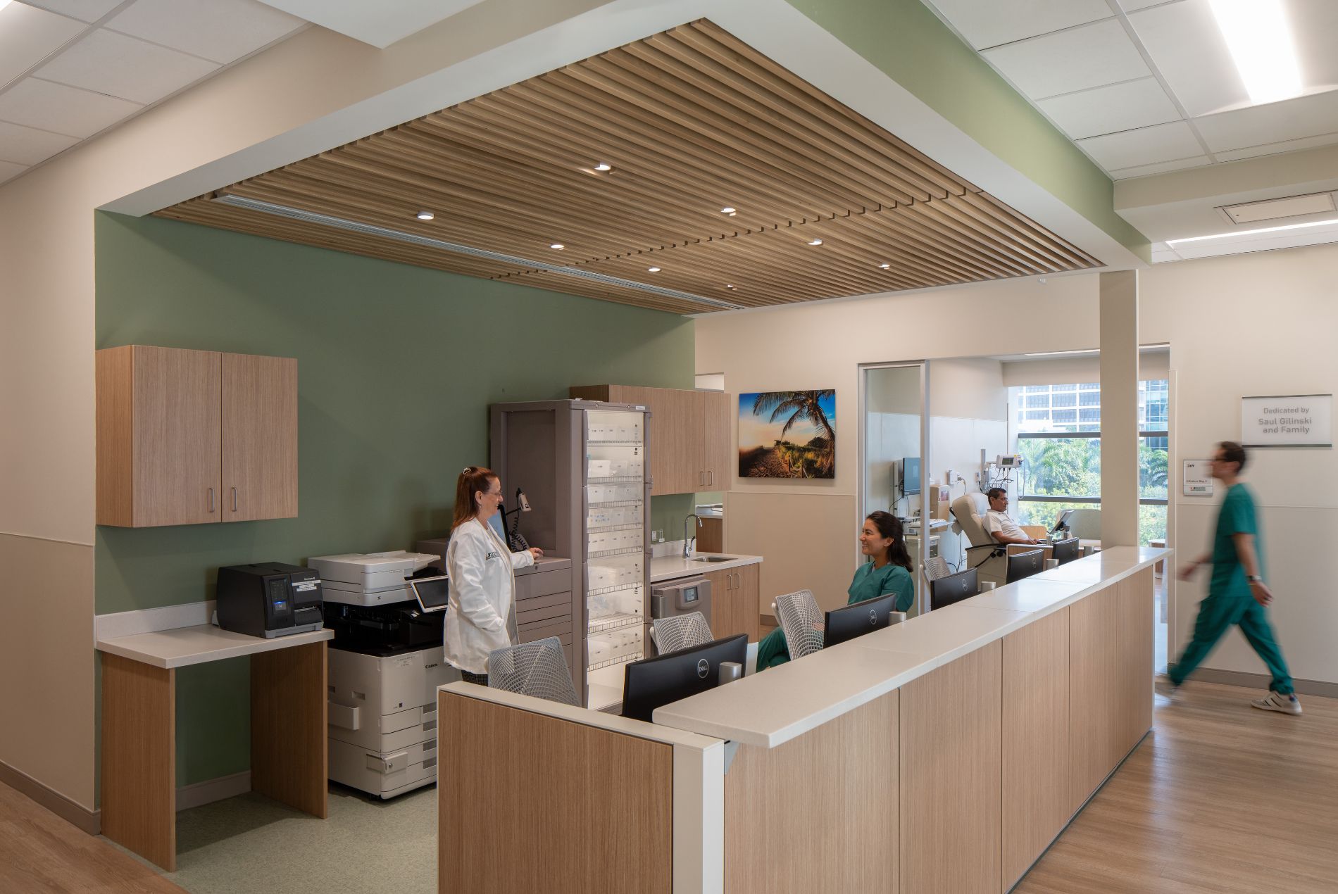University of Miami Griffin Cancer Research Building interior infusion wing nursing station