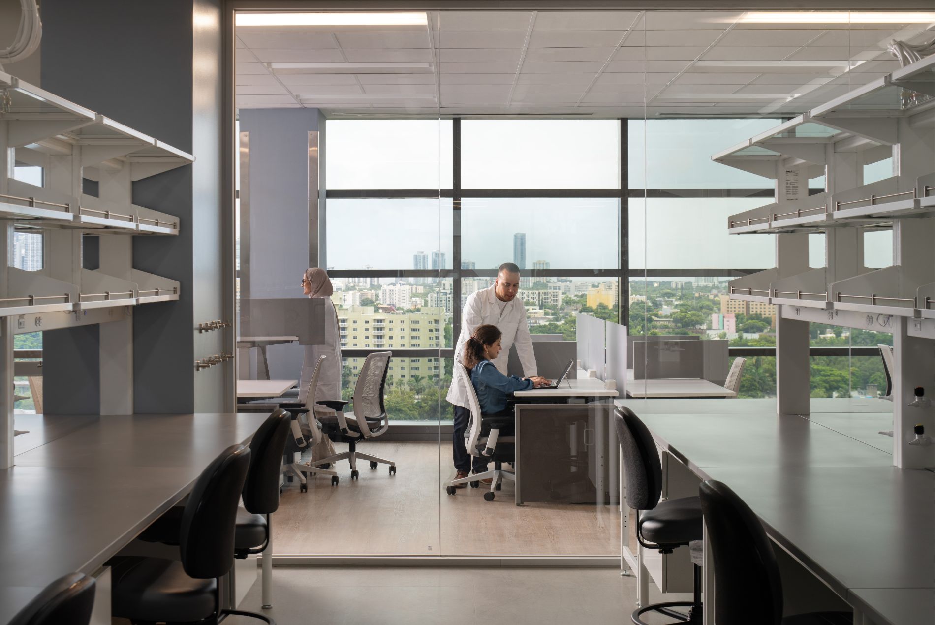 University of Miami Griffin Cancer Research Building interior lab window workspace