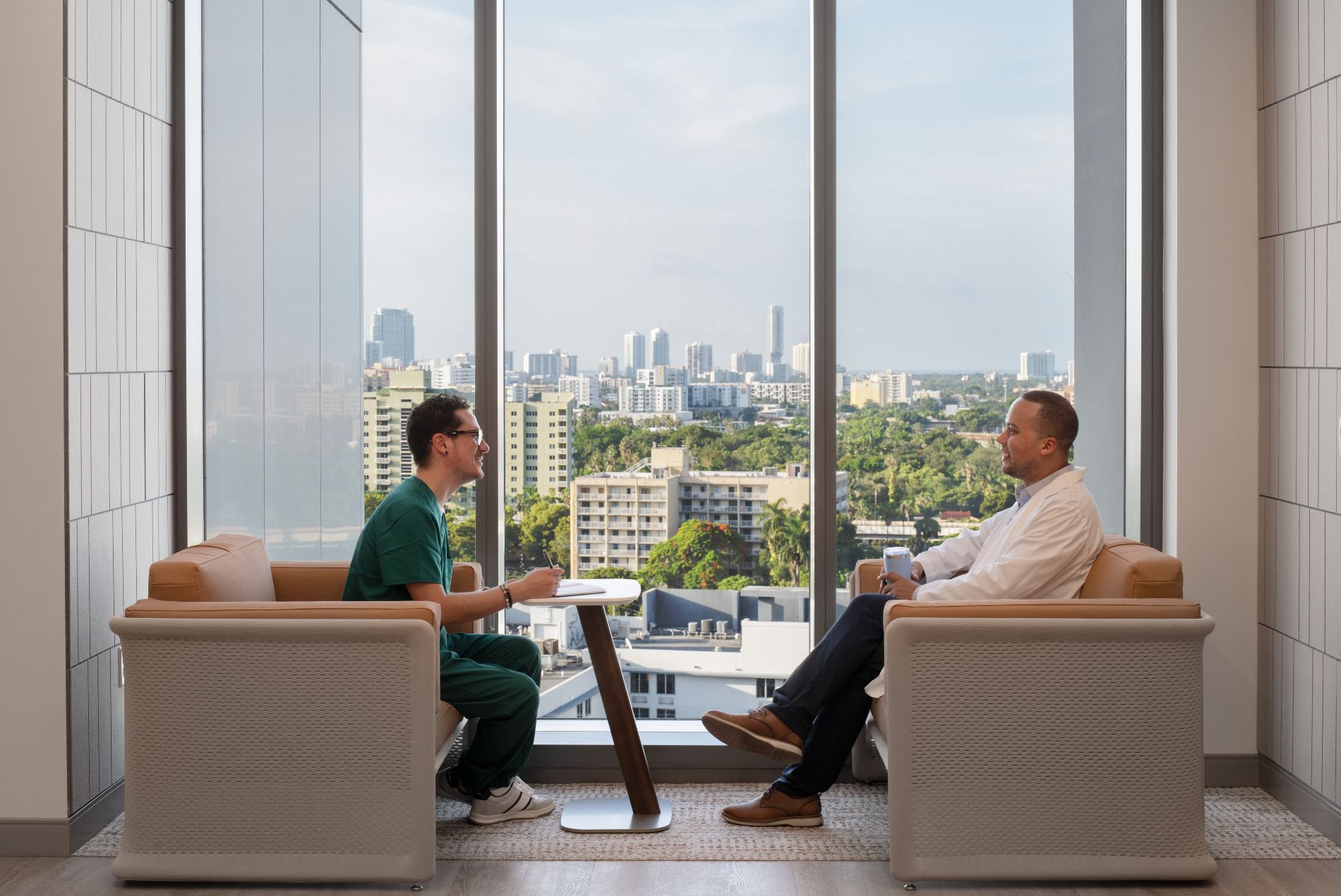 University of Miami Griffin Cancer Research Building interior office level window soft seating
