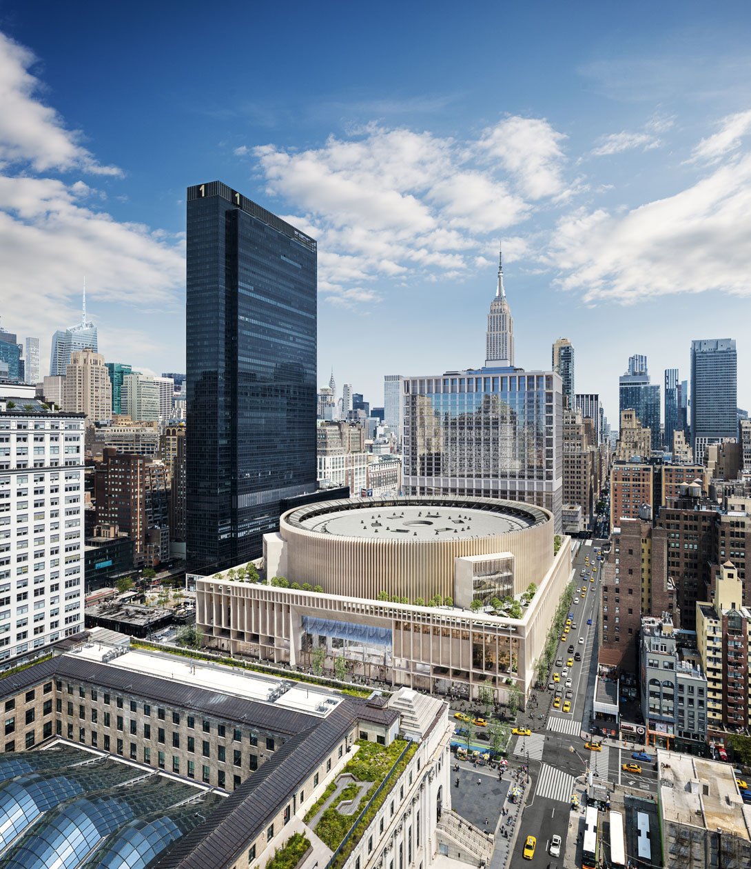 General View GV of Madison Square Garden with the entrance to