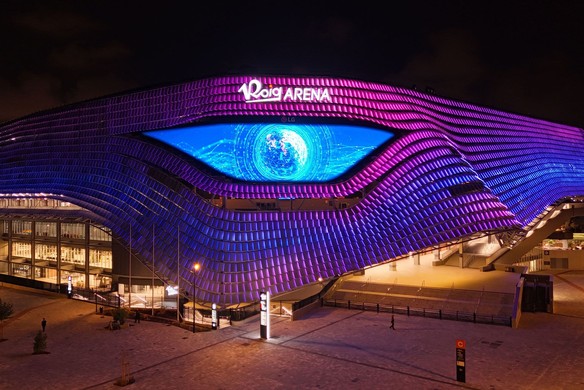 Roig Arena exterior night shot