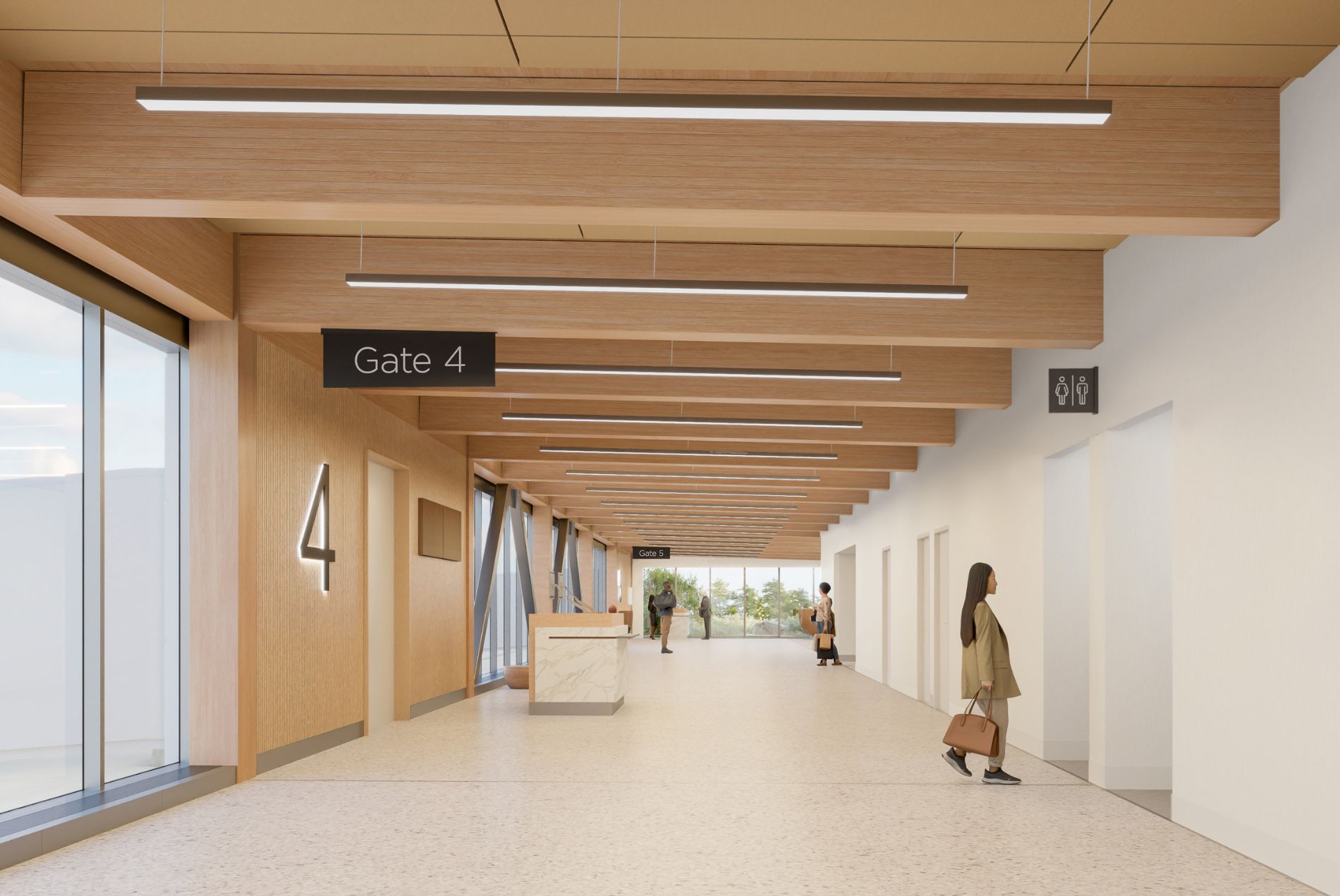 Gate 4 interior rendering at the new Monterey Airport design by HOK