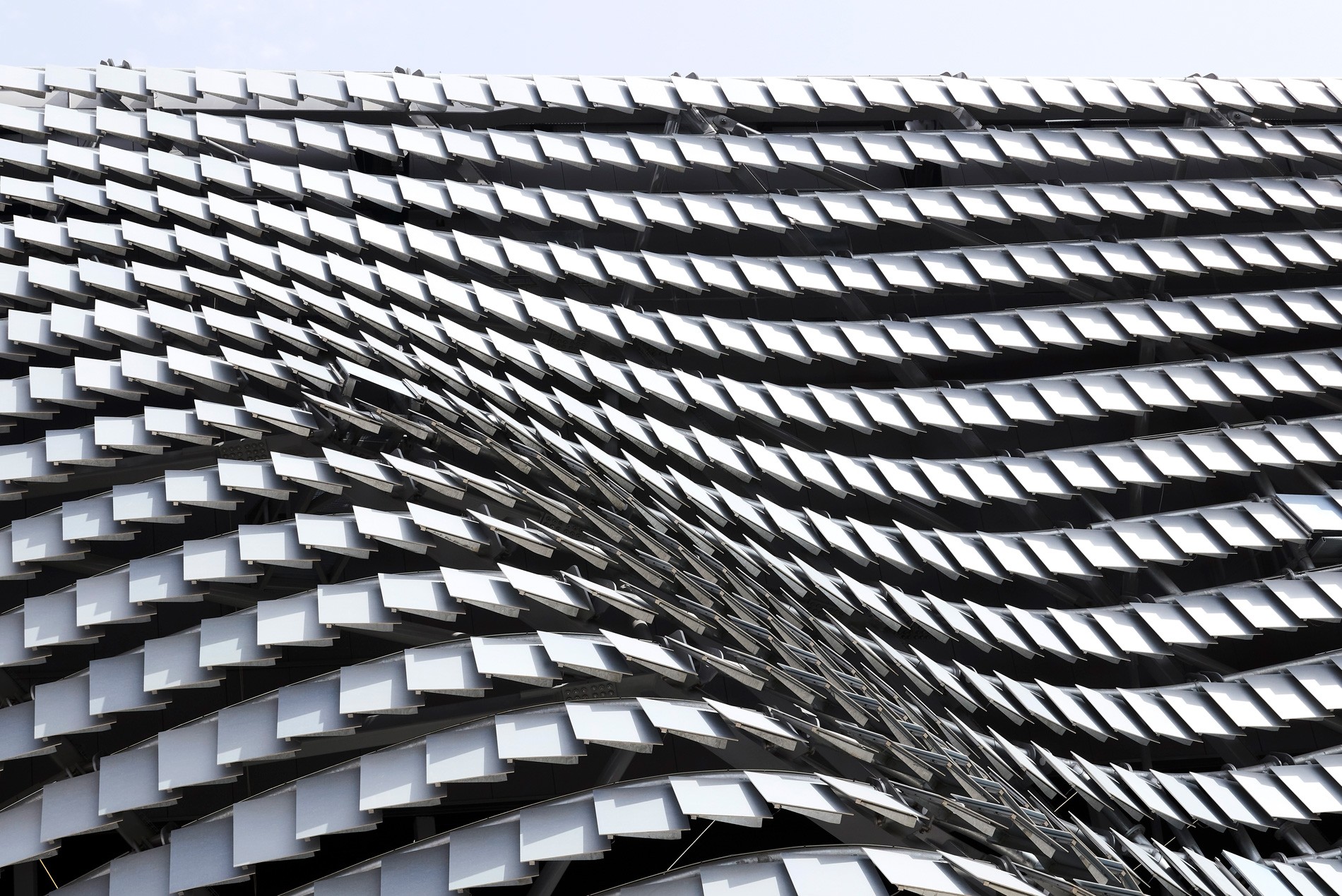 Close up shot of Roig Arena's ceramic facade