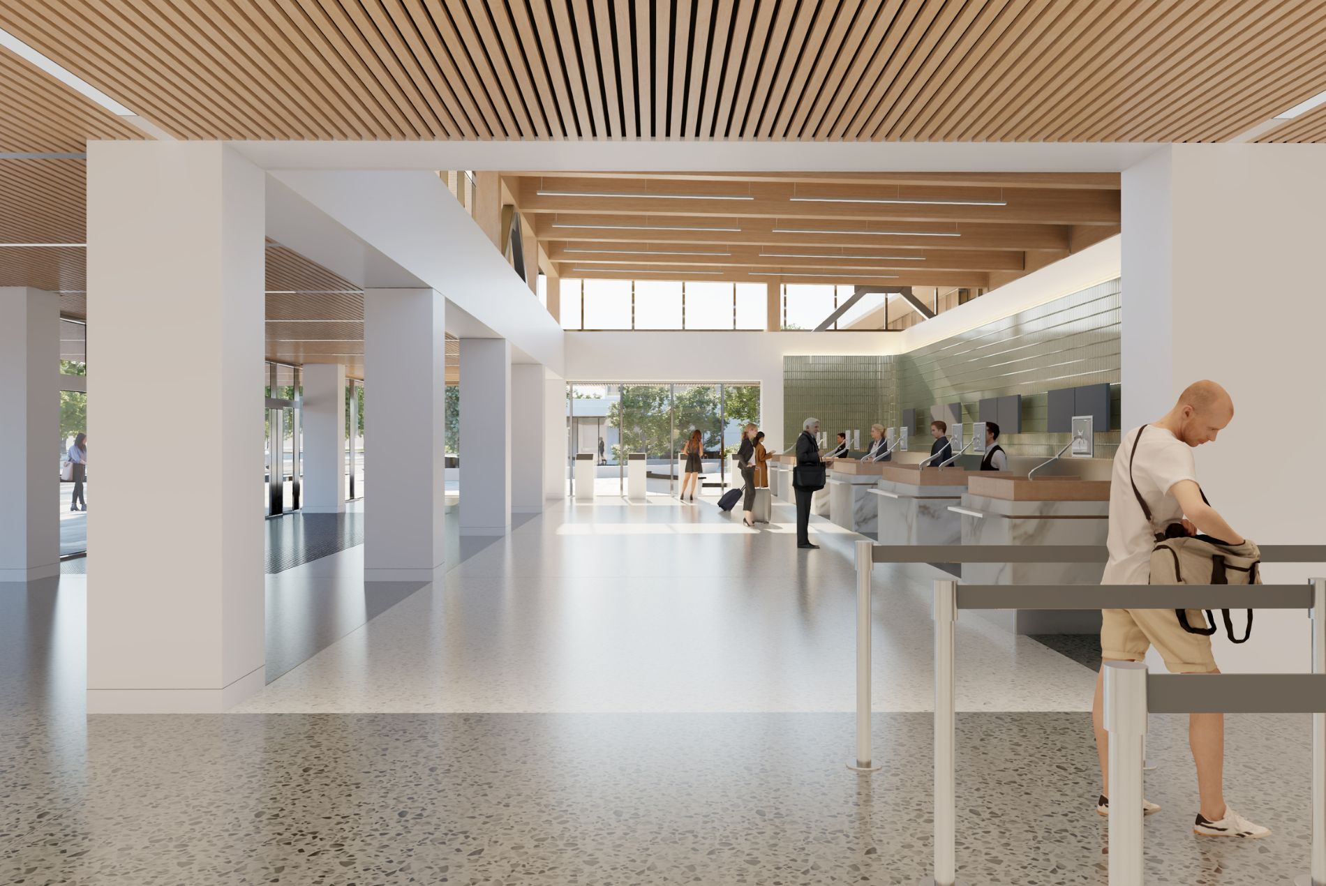 Check-in rendering at the new Monterey Airport design by HOK