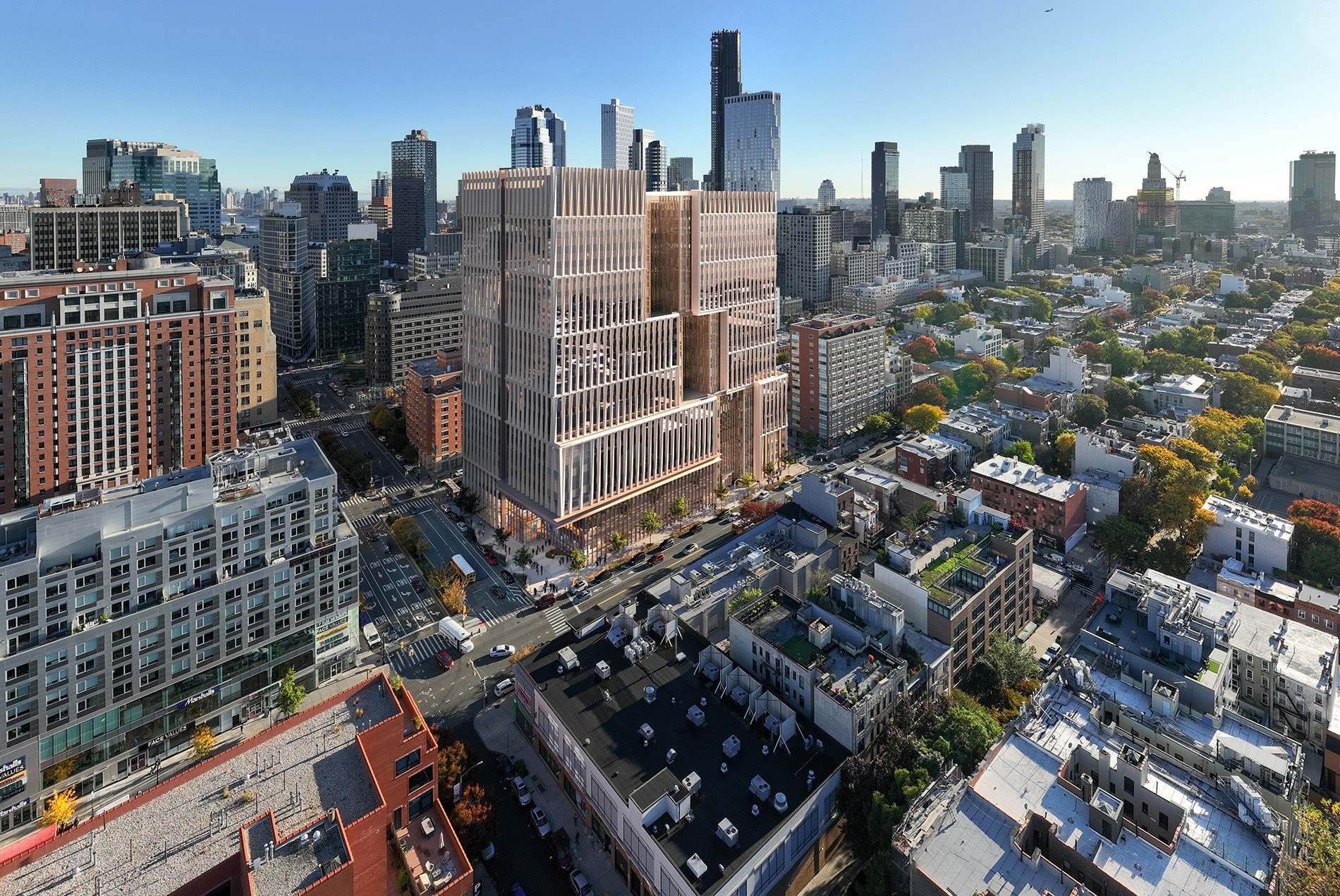 Aerial view of the Borough Based Jails Brooklyn Facility designed by HOK