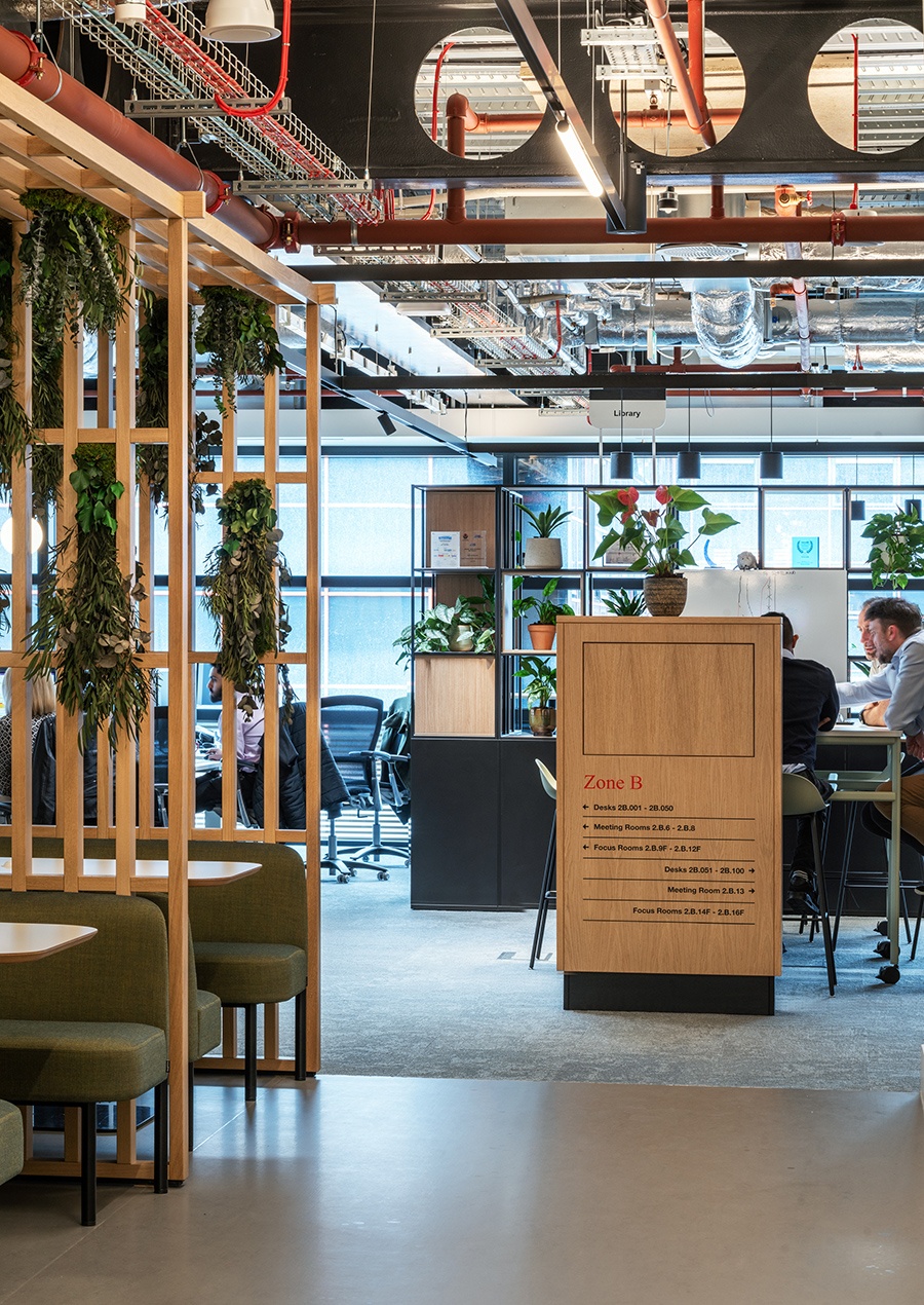 Signage and wayfinding at the Arup Office at One Centenary Way in Birmingham, UK designed by HOK