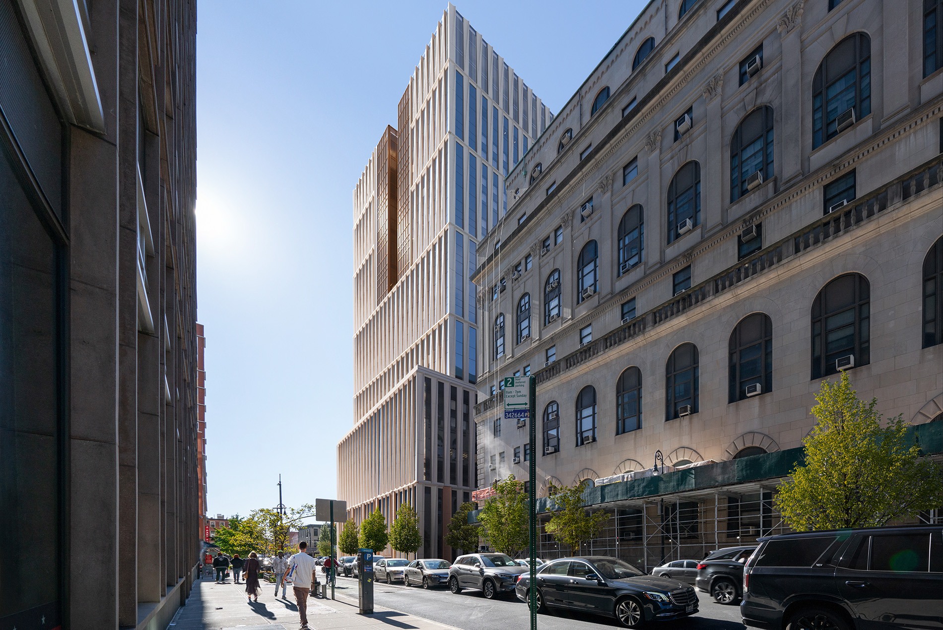 Exterior street rendering of the Borough Based Jails Brooklyn Facility designed by HOK