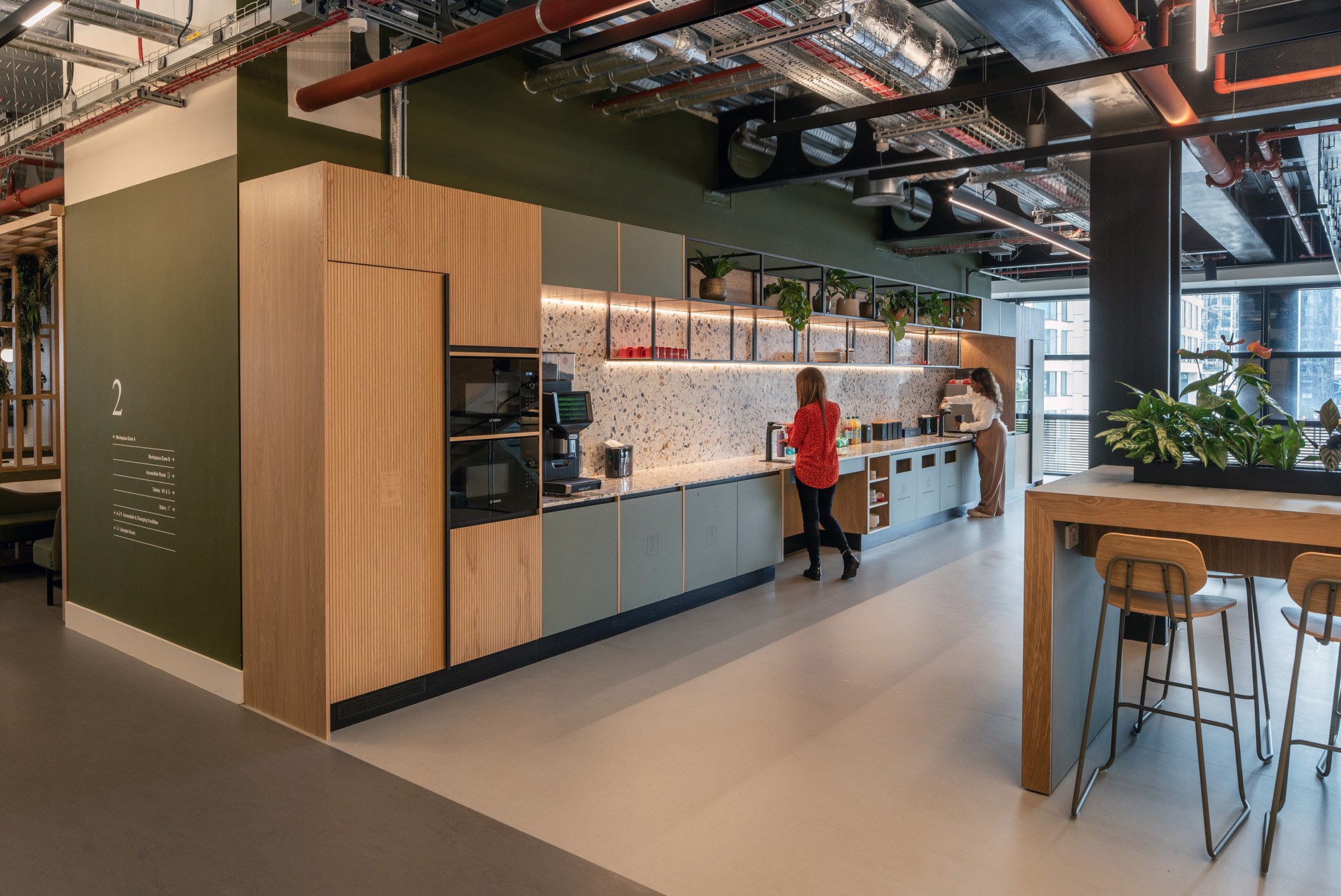 The pantry and kitchen at the Arup Office at One Centenary Way in Birmingham, UK designed by HOK