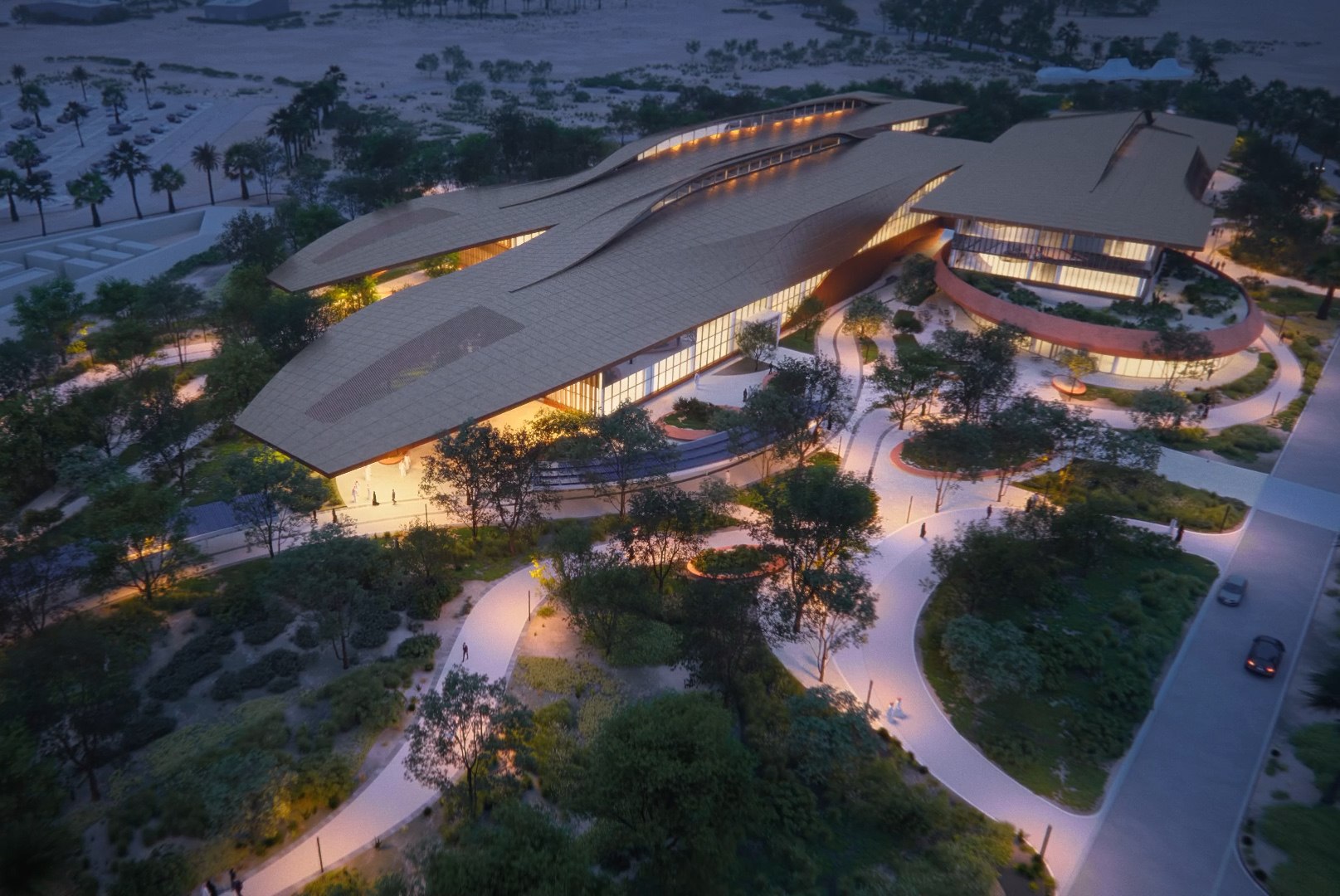 Aerial rendering of the KAPSARC School of Public Policy Riyadh Saudi Arabia designed by HOK