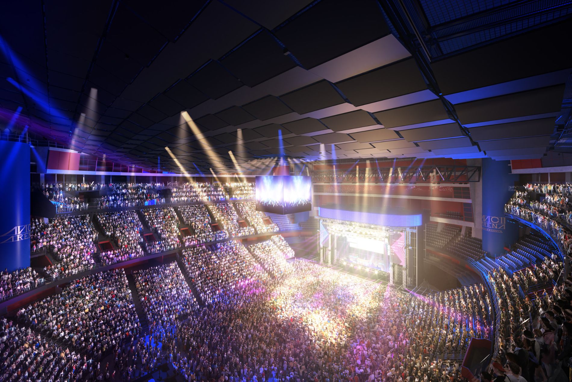 Interior rendering of the stage at Avicii Arena Stockholm Sweden design by HOK