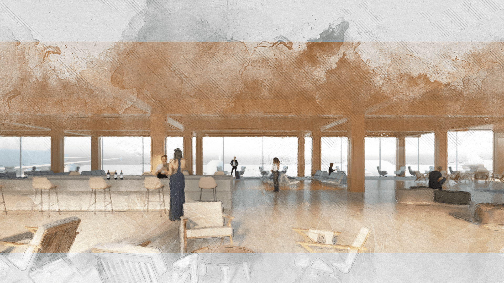 Sketch of the cove design concept for Monterey Airport design by HOK