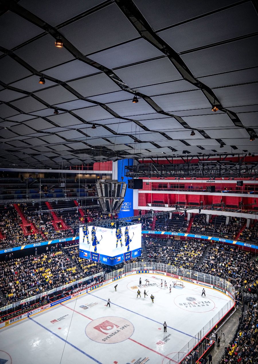 New panel system in the acoustic ceiling at Avicii Arena Stockholm Sweden design by HOK