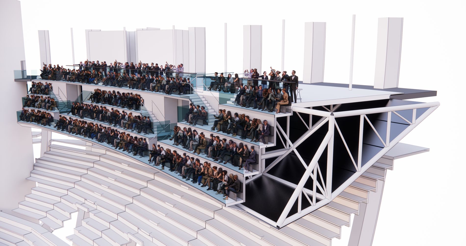 Gondola seating rendering at Avicii Arena Stockholm Sweden design by HOK