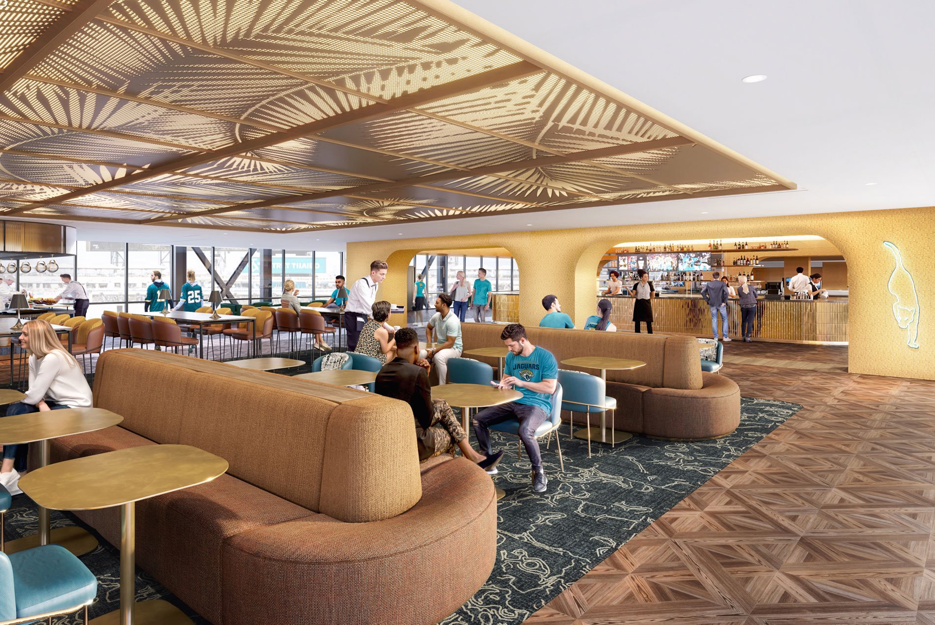 The Hacienda-inspired lively bar and terrace at the Jacksonville Jaguars Stadium of the Future.