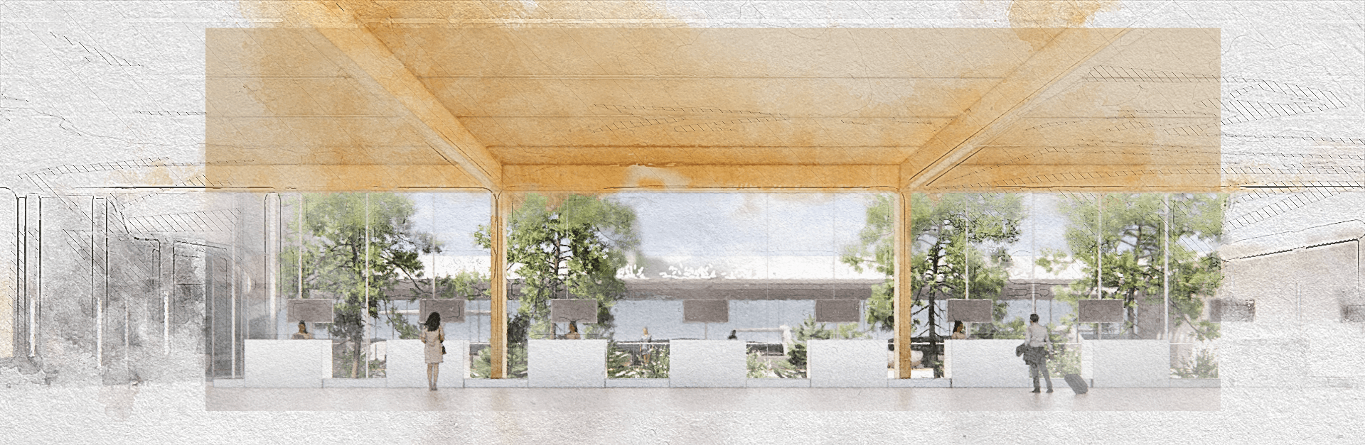 Sketch of the treehouse concept for Monterey Airport design by HOK