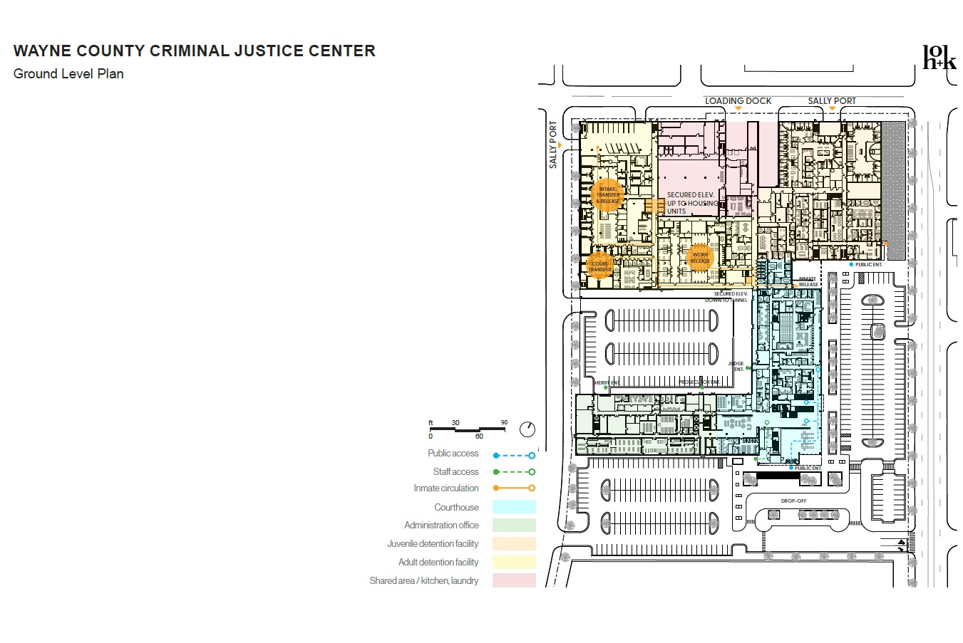 Floor plan at the Wayne County Justice Center Detroit Michigan HOK