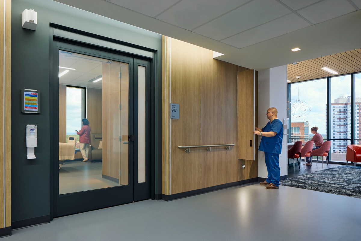 Jack & Sheryl Morris Cancer Center in New Jersey - storage cabinet and nurse.