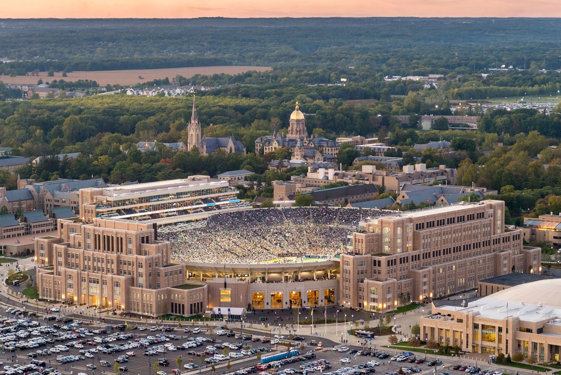 One of three new buildings added to Notre Dame Stadium as part of the university's Campus Crossroads Project.