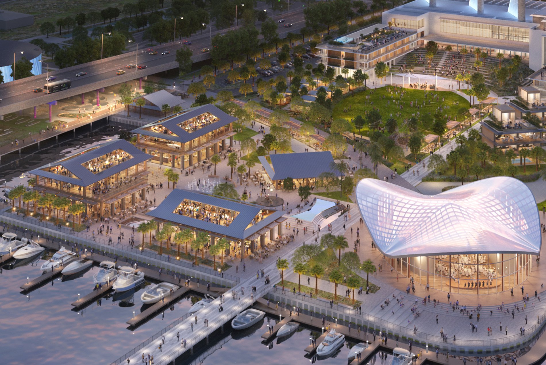 Aerial rendering of the new public waterfront at Big Blue @ Vero Beach designed by HOK