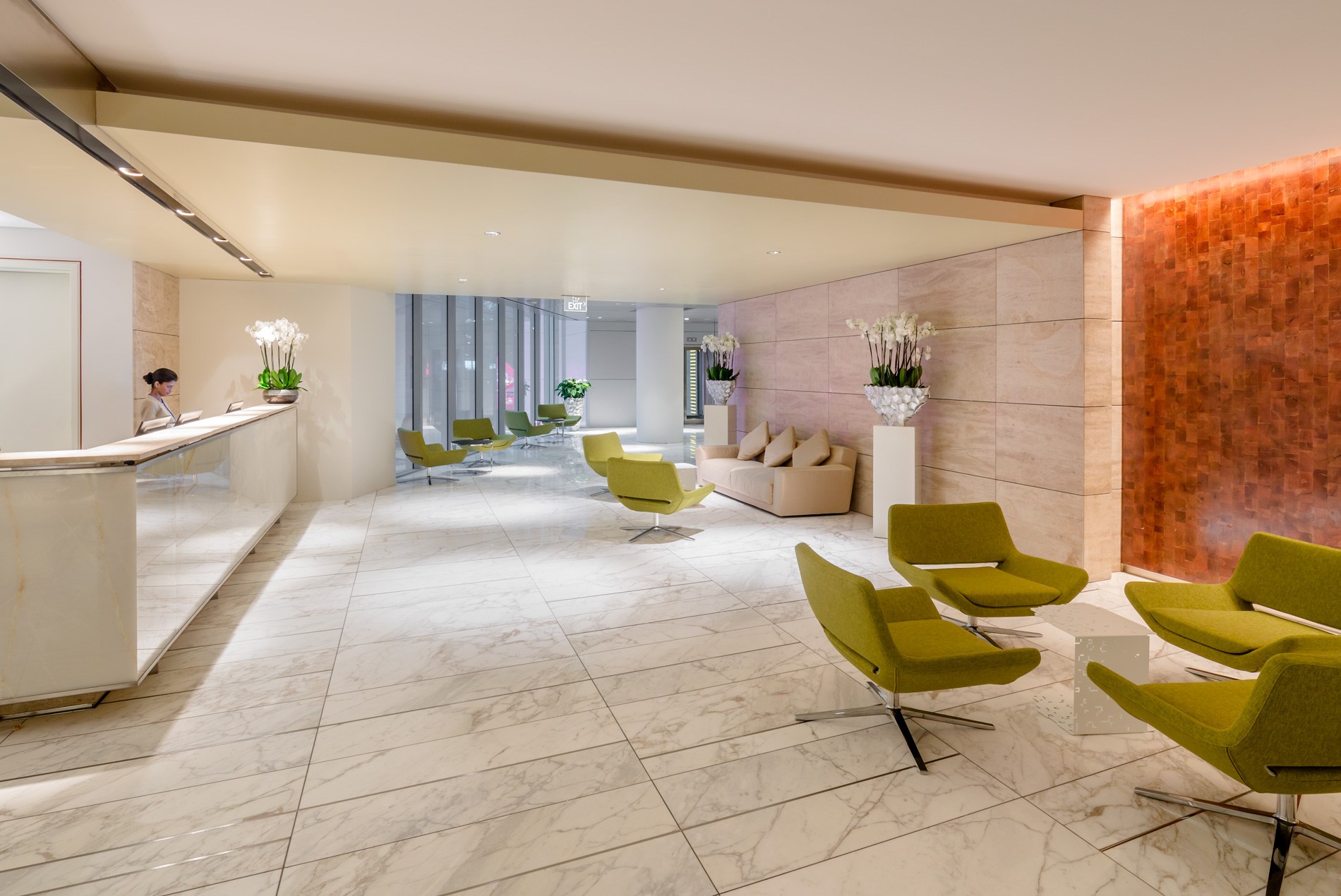 Hotel lobby inside HOK-designed Hamad International Airport in Qatar