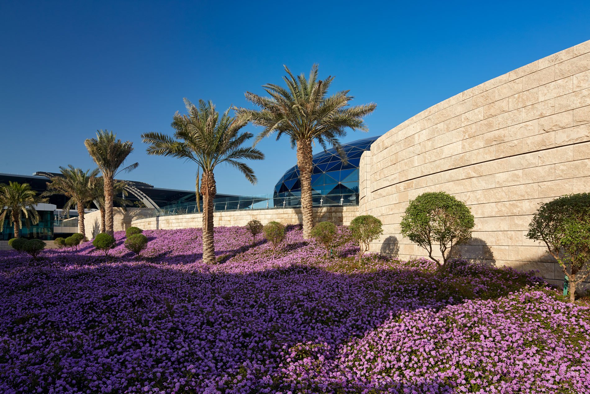Landscaping and the public mosque at the HOK-designed Hamad International Airport in Qatar