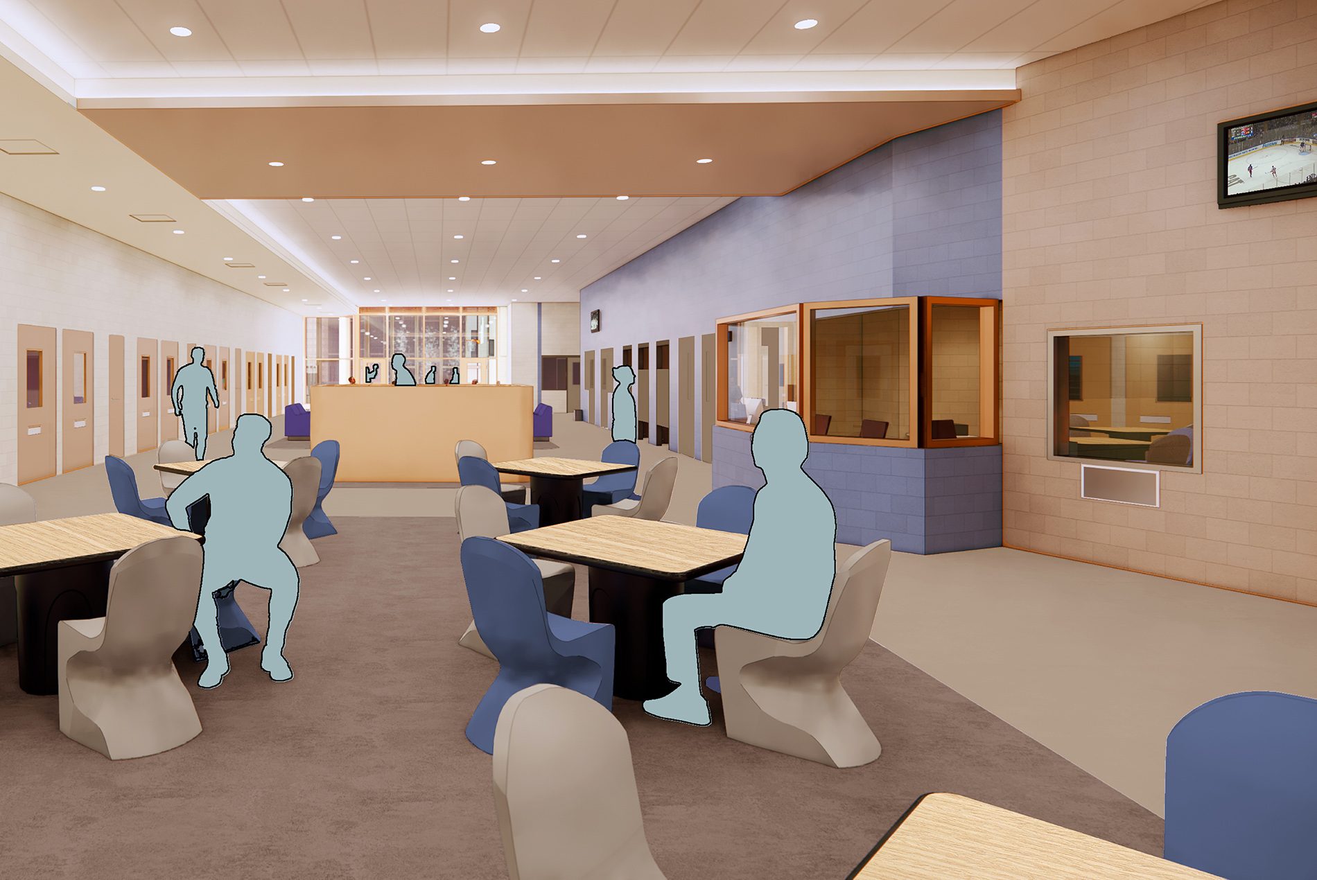 Borough Based Jails Brooklyn Facility dayroom designed by HOK