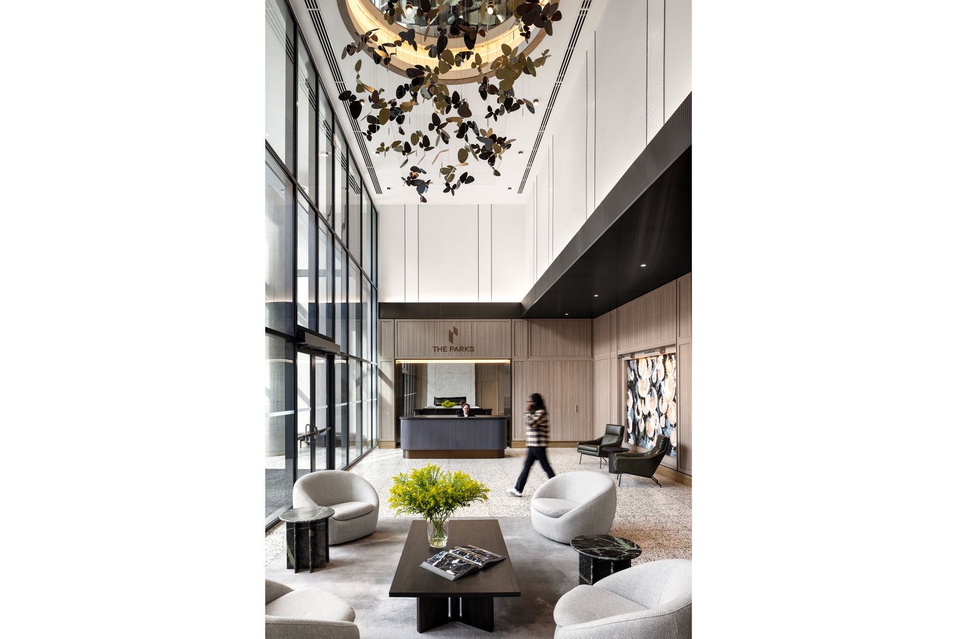 Lobby space designed by HOK at The Parks in Edmonton, Alberta