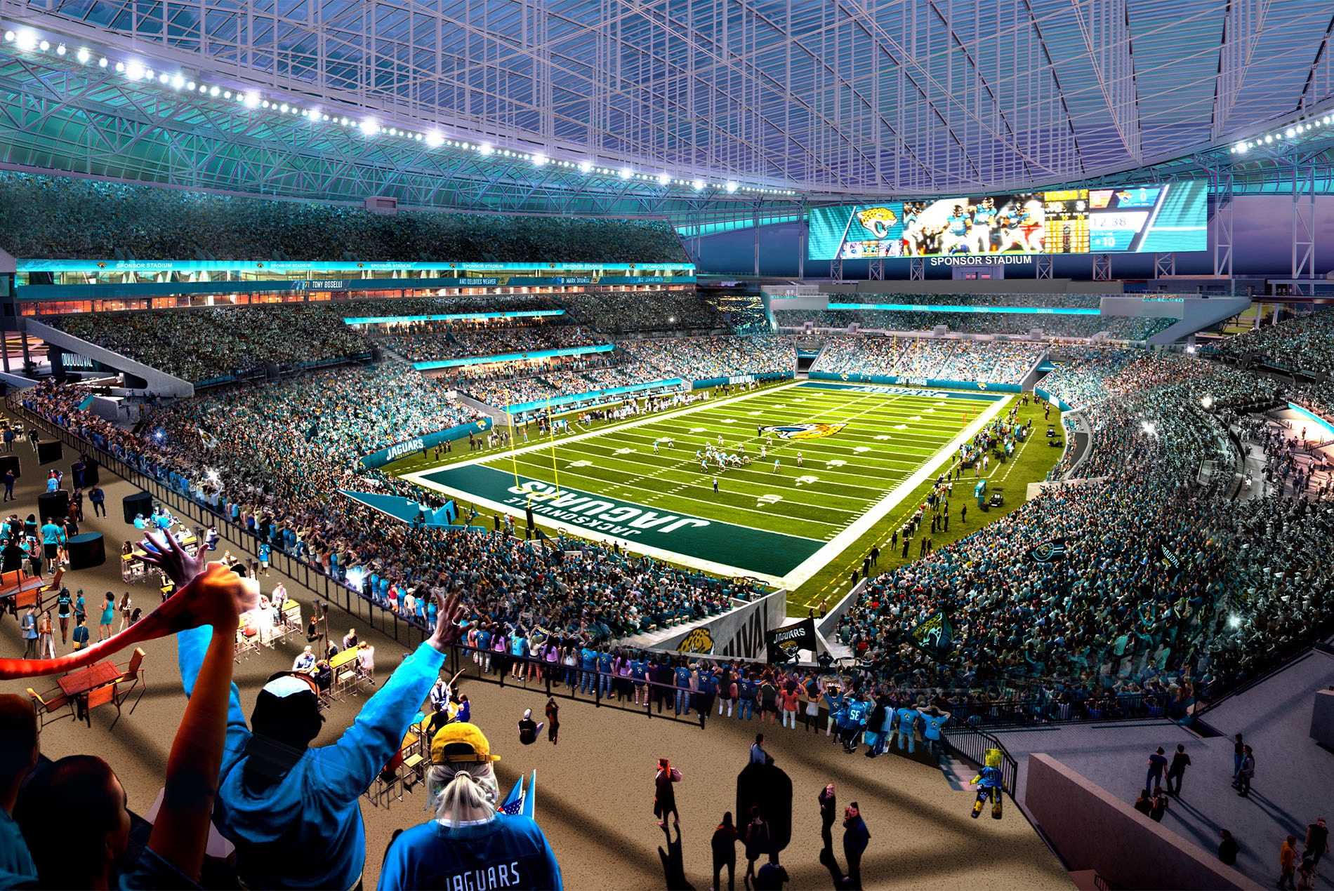 Interior rendering of the field at the redesigned EverBank Stadium, home to the NFL Jacksonville Jaguars, by HOK