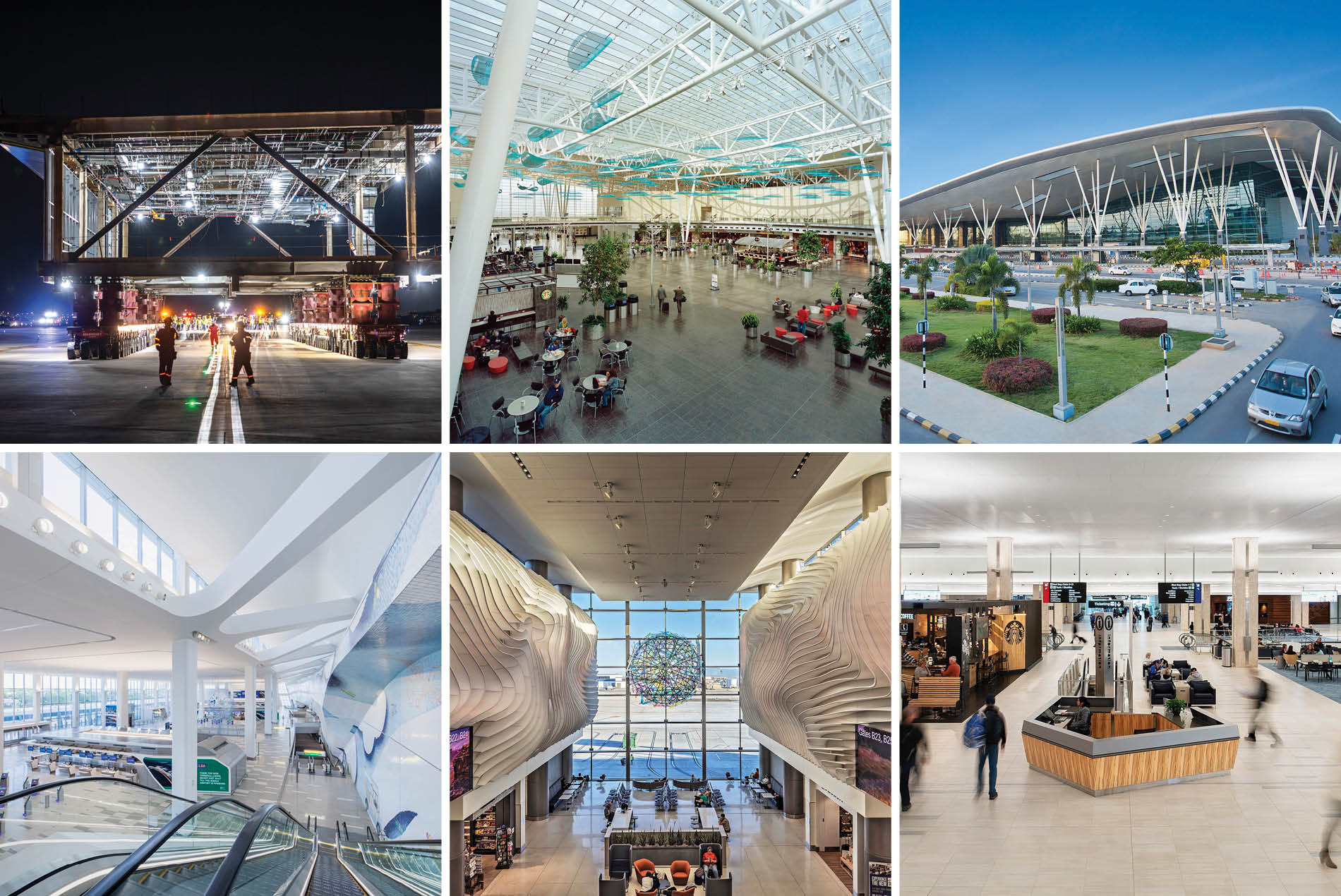 Collage of Dallas Fort Worth International Airport, Indianapolis International Airport, Kempegowda International Airport, LaGuardia Airport, Salt Lake City International Airport and Tampa International Airport