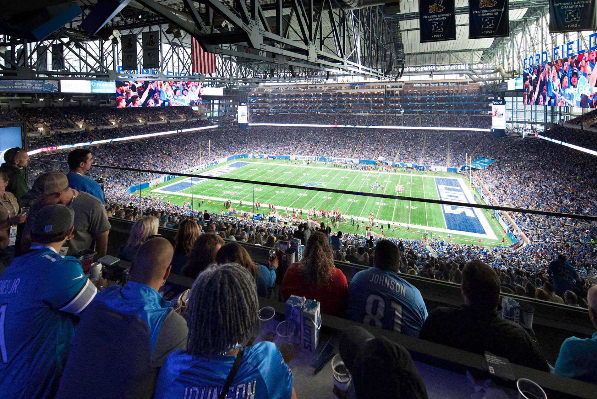 Fans watching the game at Ford Field, home of the NFL Detroit Lions