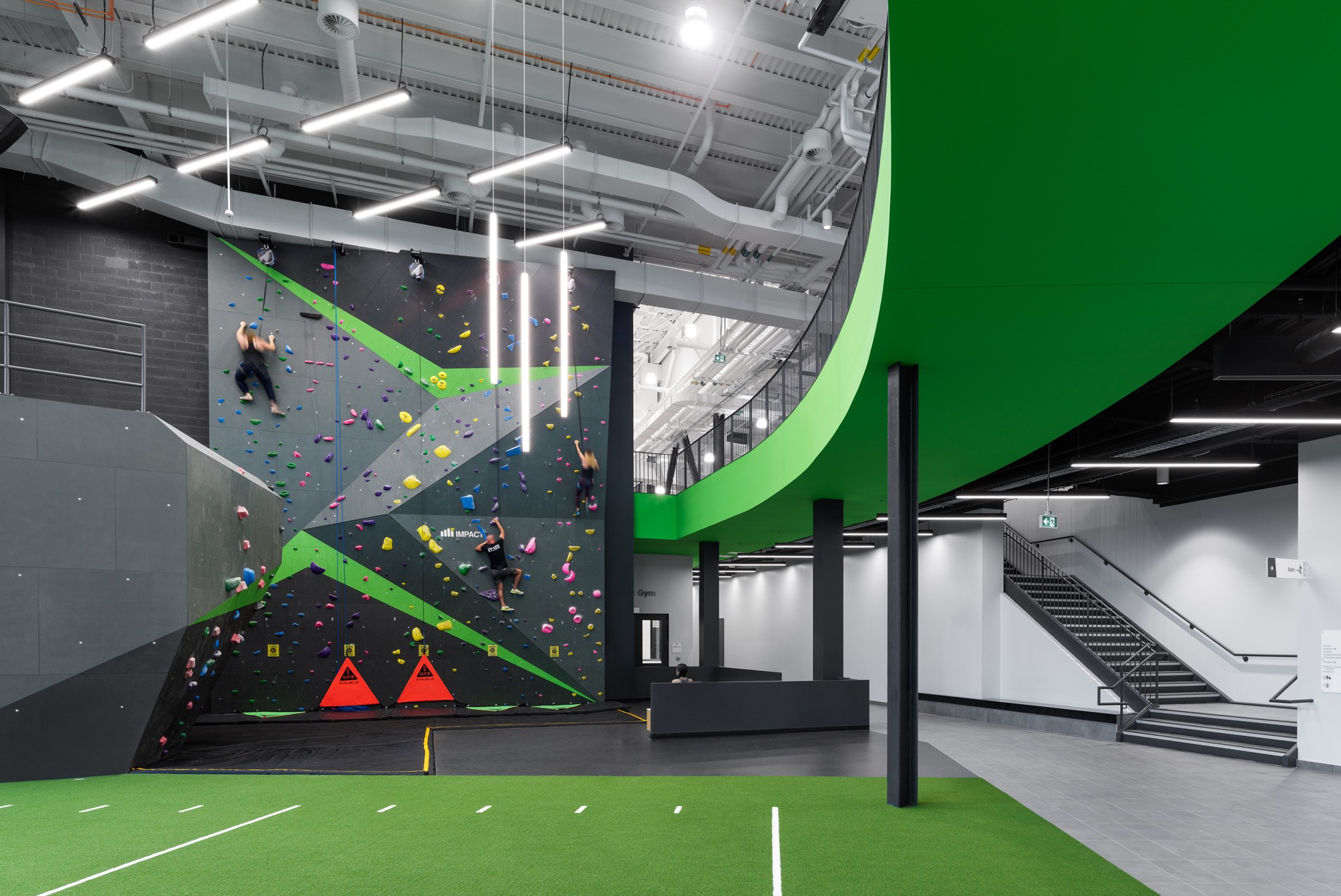 Rock climbing and track space at the HOK-designed Algonquin College Jack Doyle Athletics & Recreation Centre