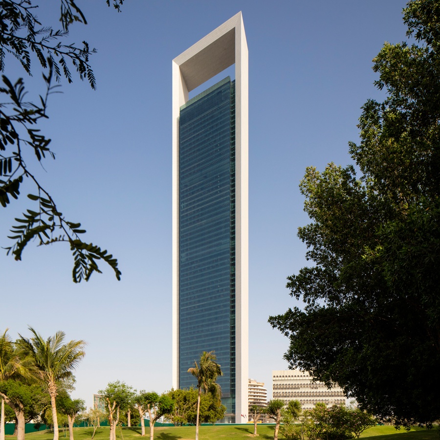 Exterior view of the HOK-designed Abu Dhabi National Oil Company (ADNOC) Headquarters