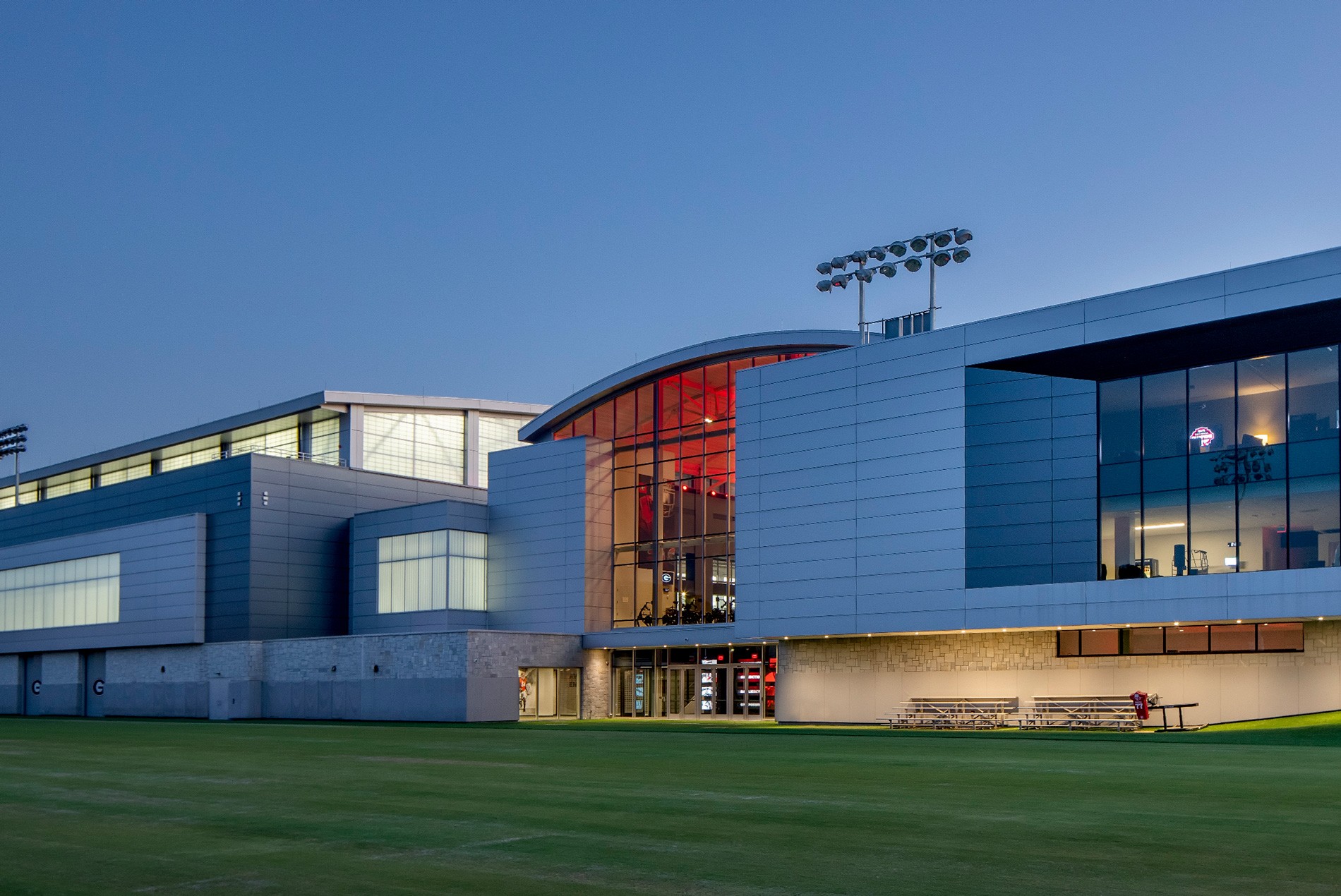 exterior of the University of Georgia Butts-Mehre Heritage Hall football training facility expansion designed by HOK