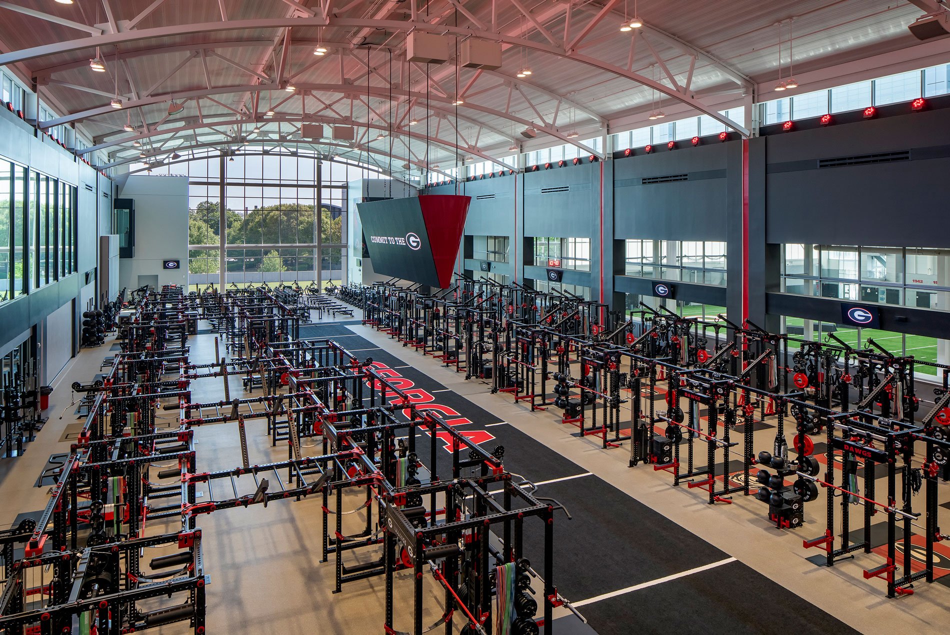 weight room at the University of Georgia Butts-Mehre Heritage Hall football training facility expansion designed by HOK