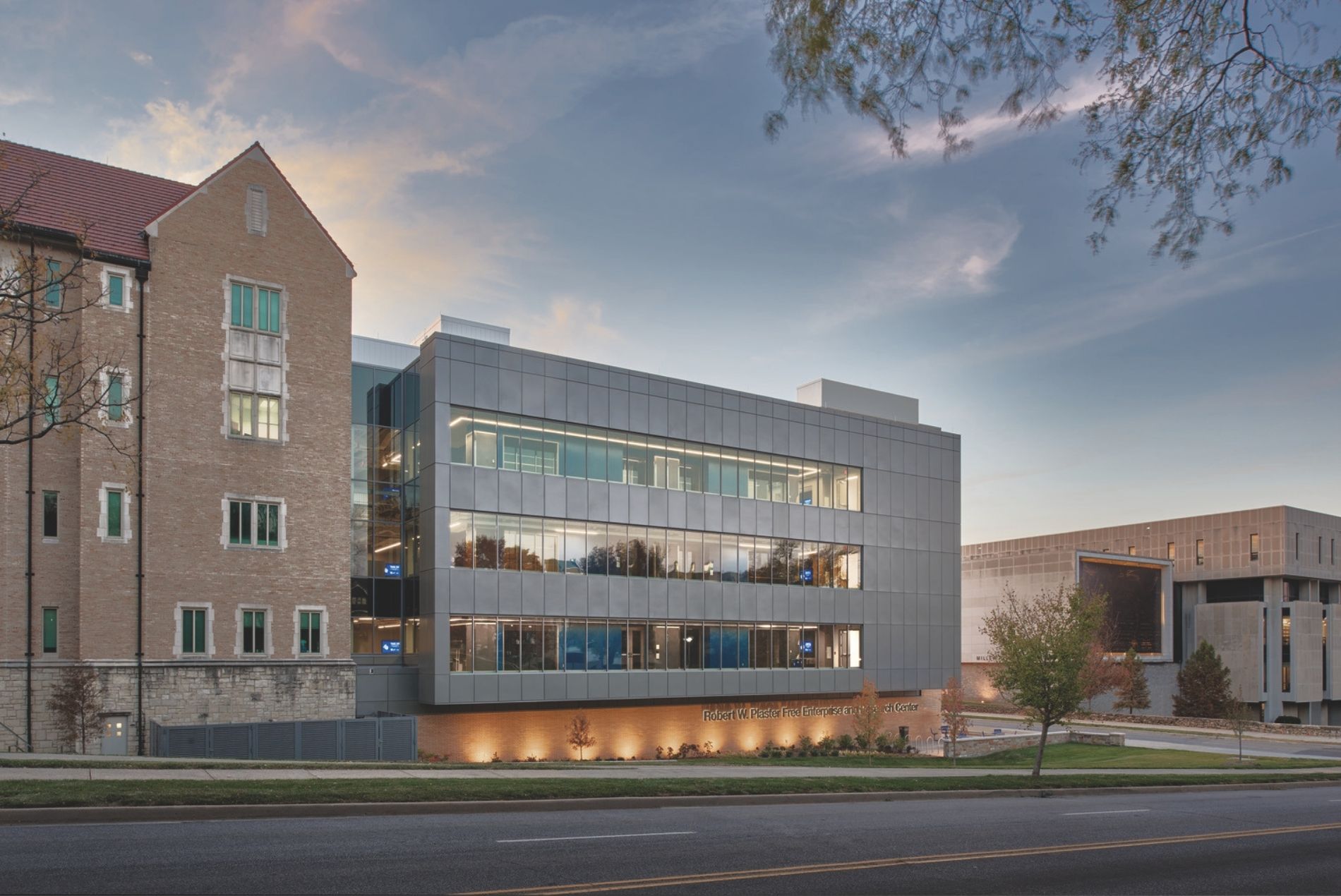 UMKC Robert W. Plaster Free Enterprise and Research Center exterior east facade