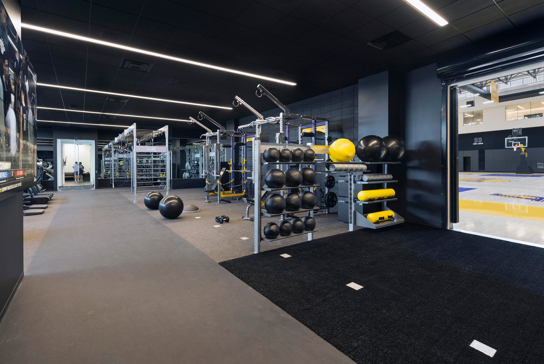 UCLA Health Los Angeles Lakers training center weight room designed by HOK + ROSSETTI