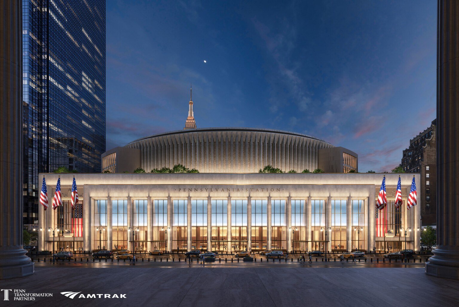 A rendering of the new Pennsylvania Station, viewed from Eighth Avenue. "To restore dignity, clarity and civic presence," Galioto says, "to one of America's most important gateways." (Rendering: HNTB-HOK Joint Venture in association with PAU / Penn Transformation Partners / Amtrak)