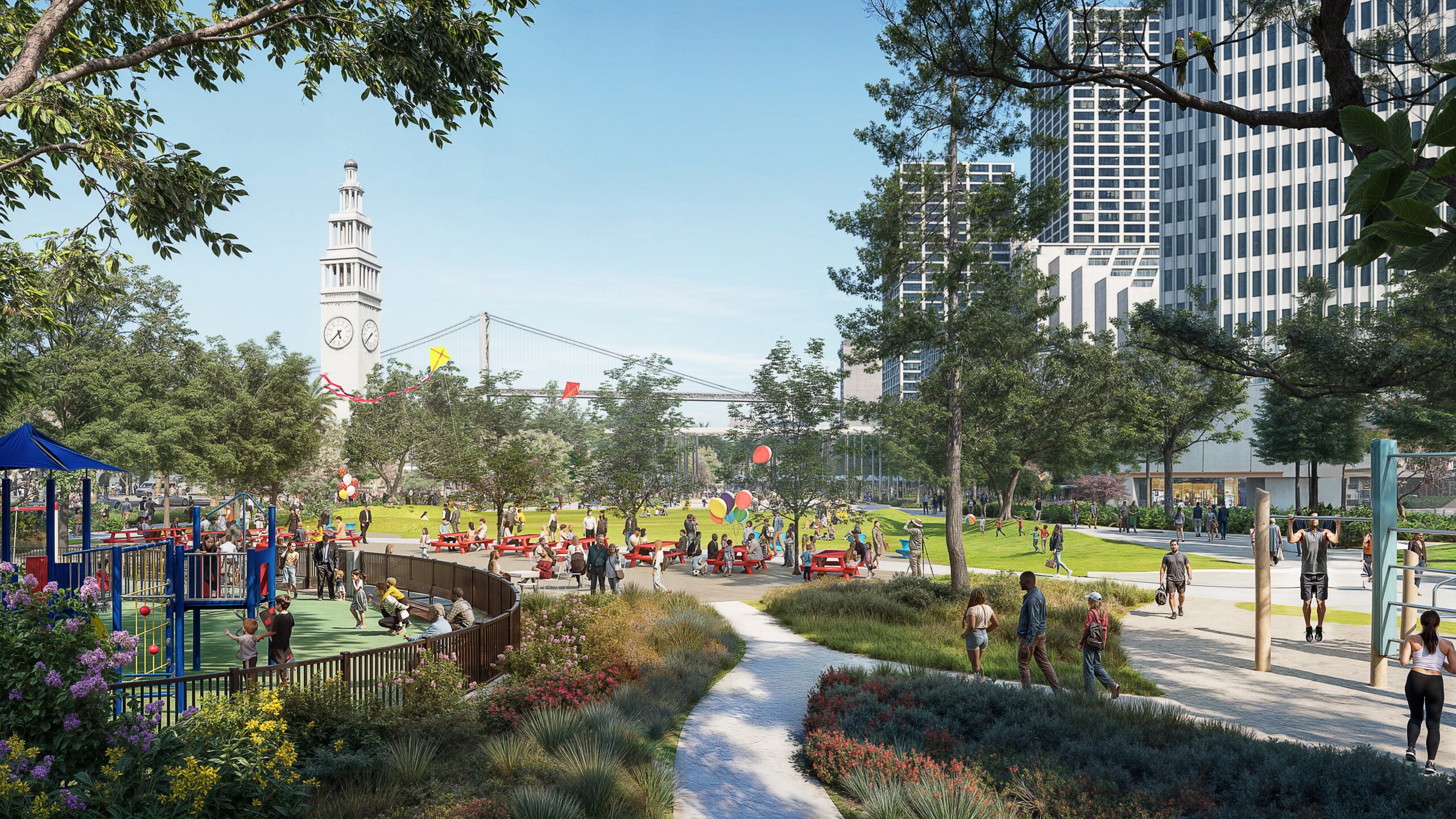Embarcadero Plaza central lawn exterior render