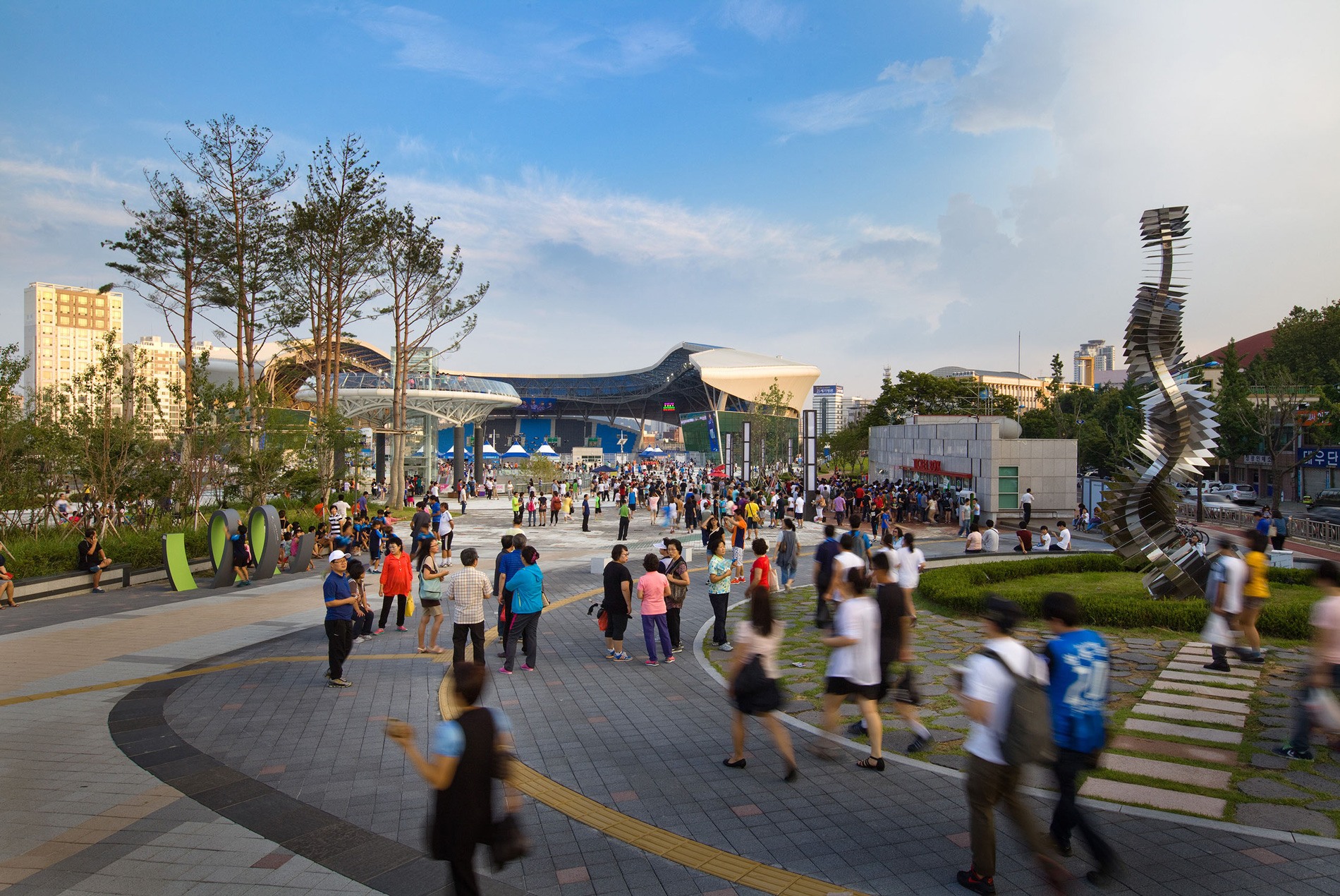 Incheon Football Stadium Sungui Stadium seating bowl and public plaza, designed by HOK + Rossetti