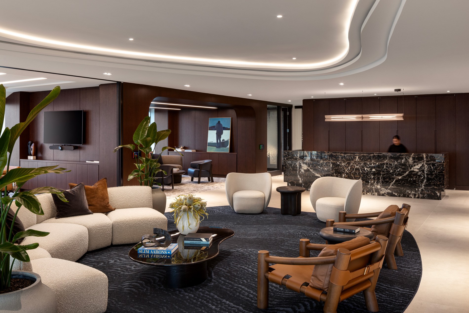 Reception and client lounge at HOK-designed Cassels law firm in Calgary