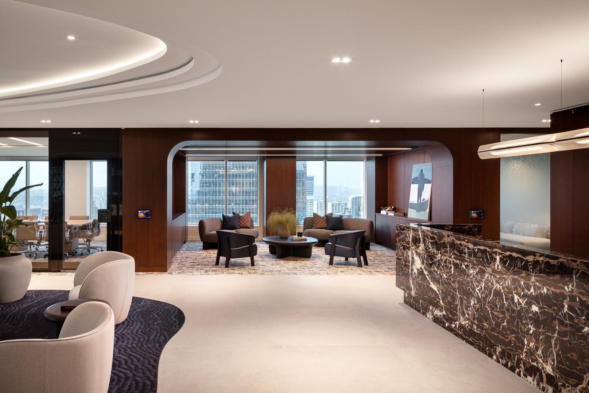 Reception and client lounge at HOK-designed Cassels law firm in Calgary