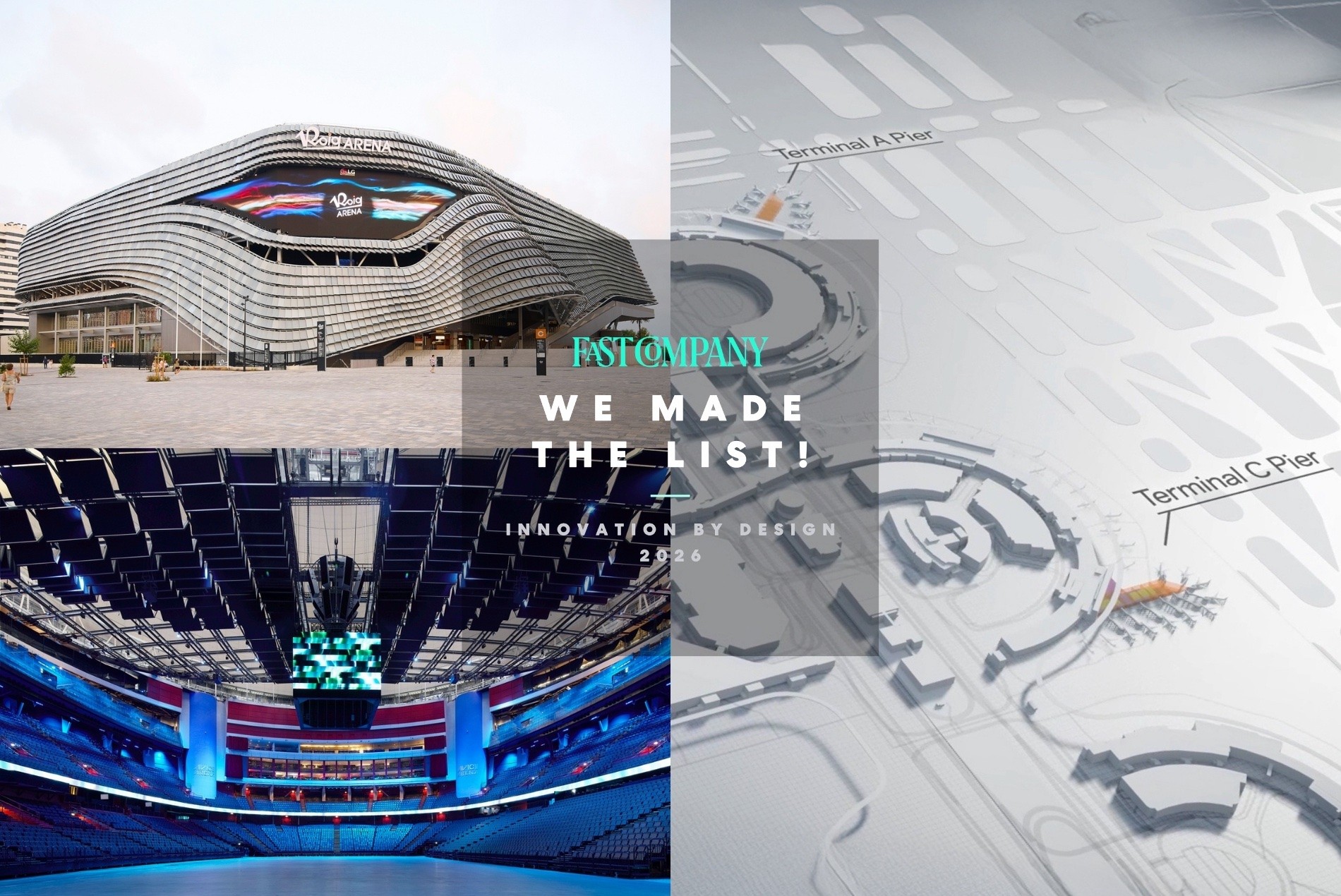 HOK Fast Company Innovation by Design Award honoree and finalist, Roig Arena, Avicii Arena and Dallas Fort Worth International Airport